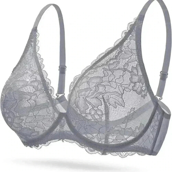NEW⭐️ WingsLove Sexy Lace Bra See Through Sheer Deep V Plunge Bralette - Picture 1 of 12